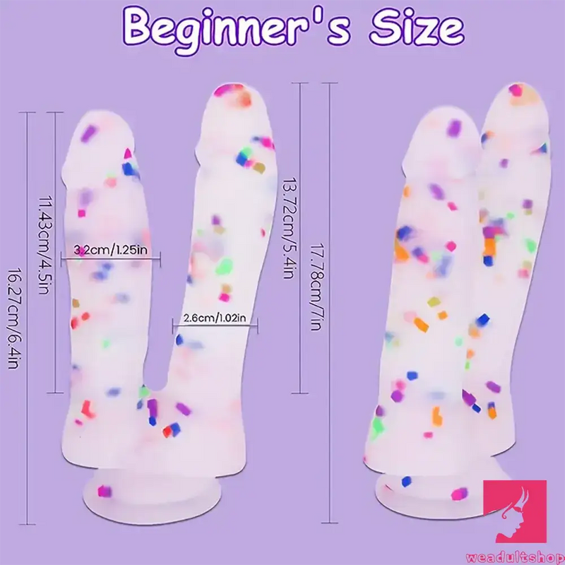 7in Soft Silicone Confetti Colorful Double Headed Dildo For Sex Toy