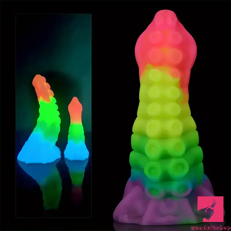 6.34in 8.66in Silicone Soft Rainbow Penis Tentacle Luminous Dildo