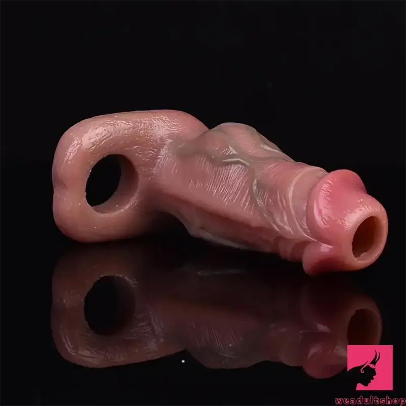 5.3in Lifelike Silicone Soft Dildo Sleeve With Big Knot Cock Extender