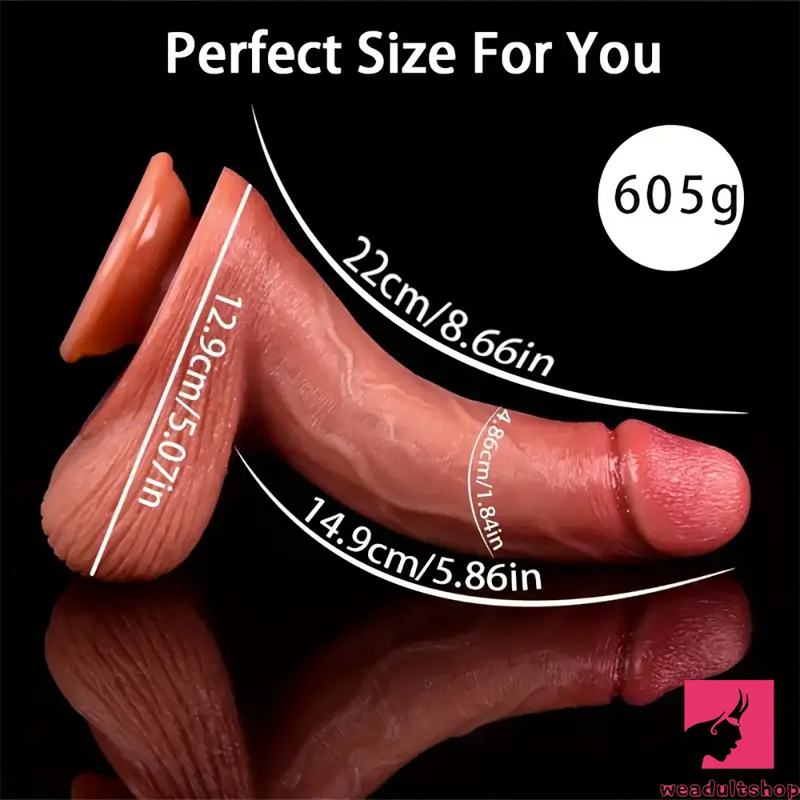 8.66in Soft Real Big Silicone Curved G Spot Dildo For Hands Free Sex