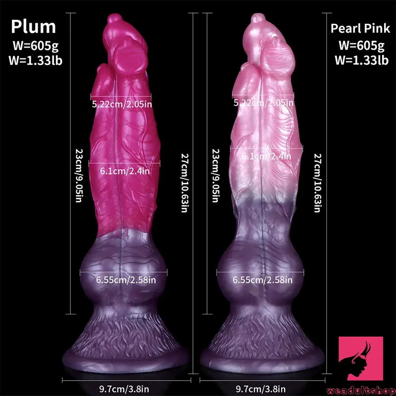 10.63in Fantasy Big Dog Penis Animal 3in1 Head Silicone Flexible Dildo