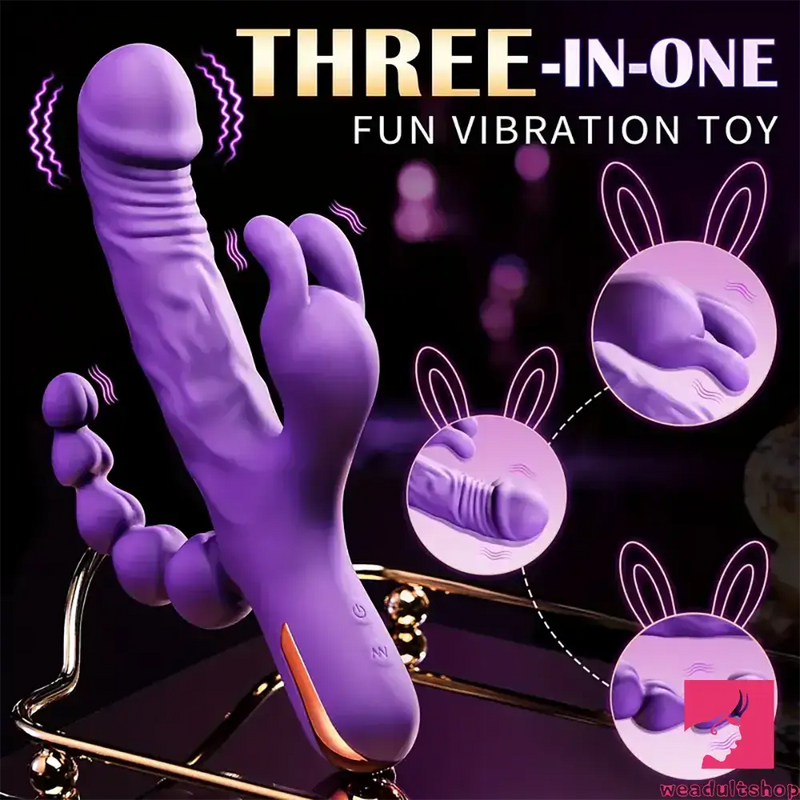 9.5in Silicone 3in1 Soft Vibrating Dildo Rabbit Vibrator For Men Sex