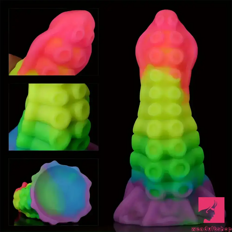 6.34in 8.66in Silicone Soft Rainbow Penis Tentacle Luminous Dildo