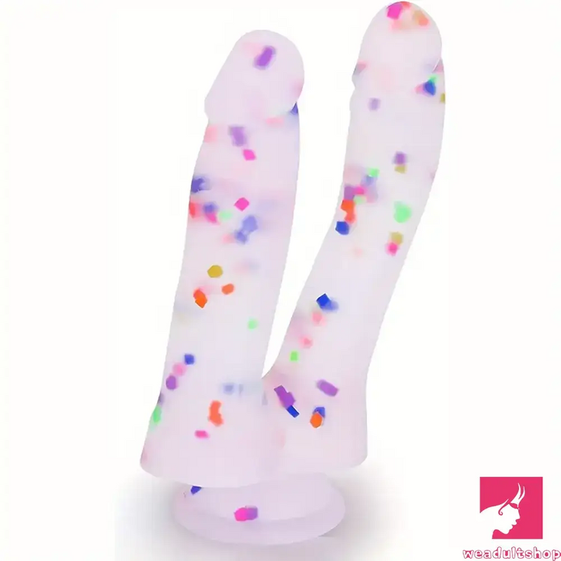 7in Soft Silicone Confetti Colorful Double Headed Dildo For Sex Toy