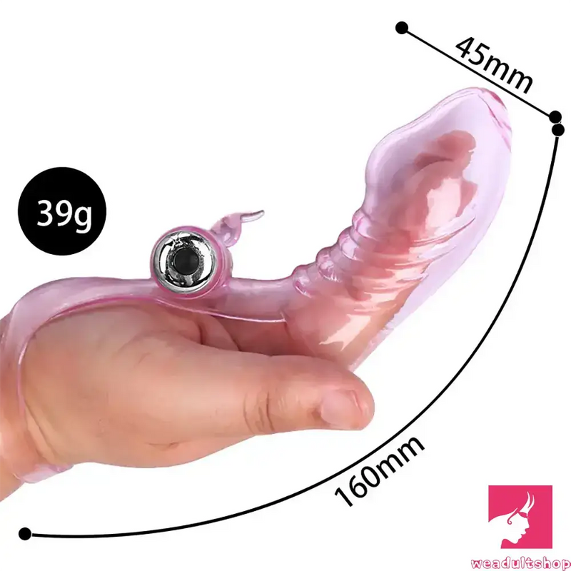 6.3in Vibrating Middle Finger Sleeve Penis Soft Jelly Crystal Dildo