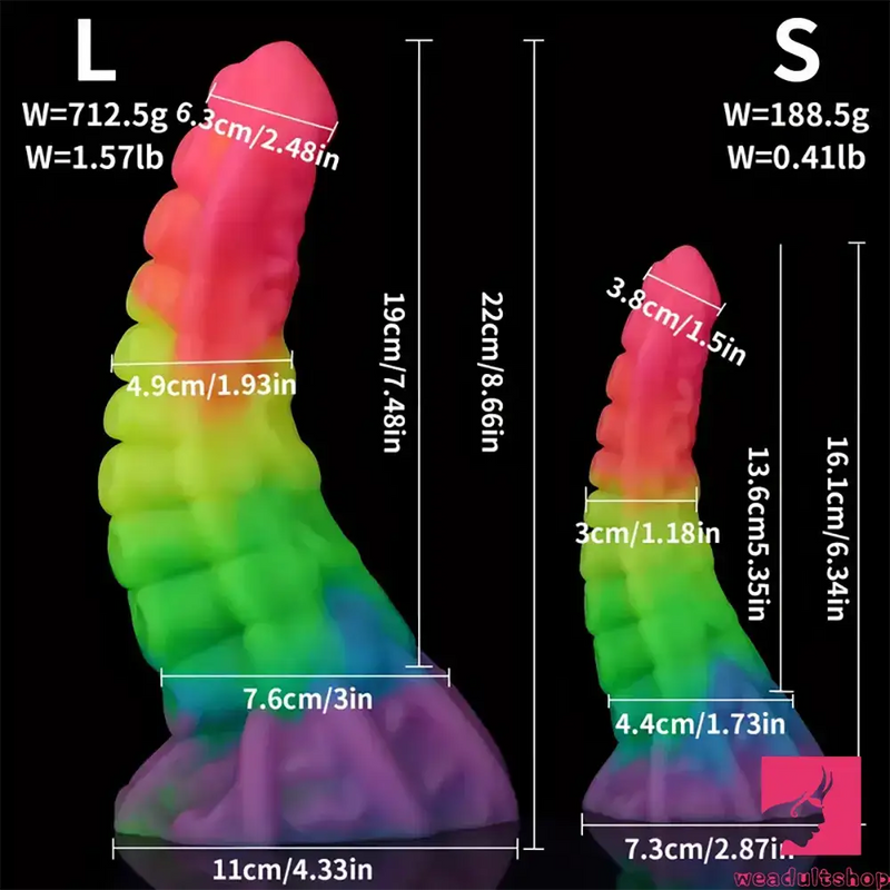 6.34in 8.66in Silicone Soft Rainbow Penis Tentacle Luminous Dildo