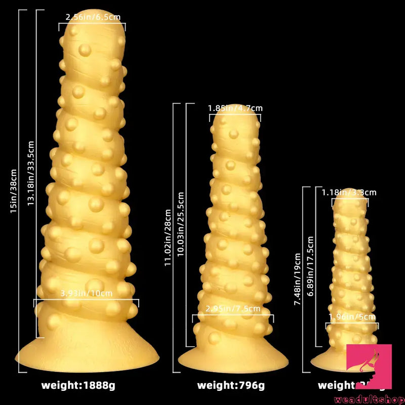 7.48in 11.02in 15in Soft Gold Silicone Spiral Spiked Big Butt Plug Dildo