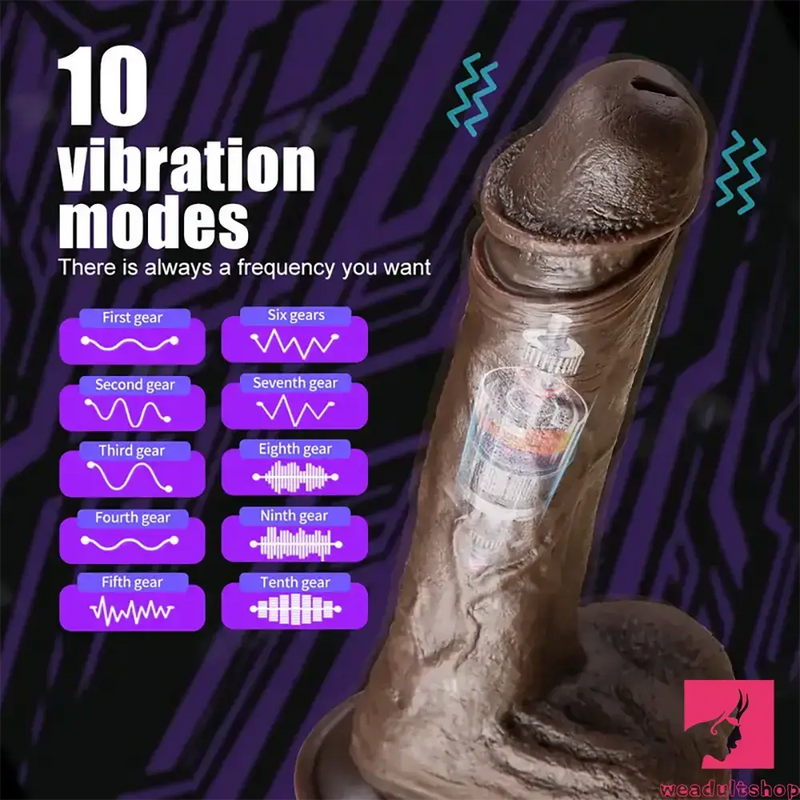 8.7in Ebony 4in1 Heating Thrusting Vibrating Rotation Remote Control Dildo