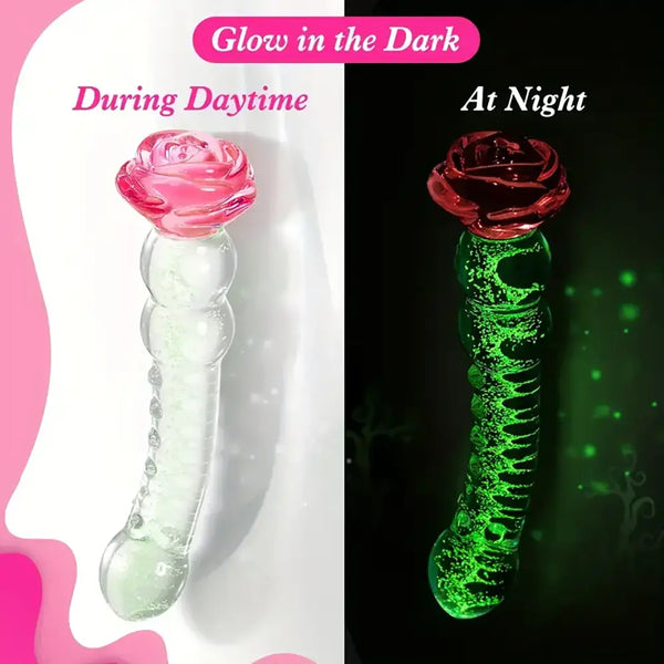 Glowing Rose Glass Dildo For G-Spot Stimulation Prostate Using