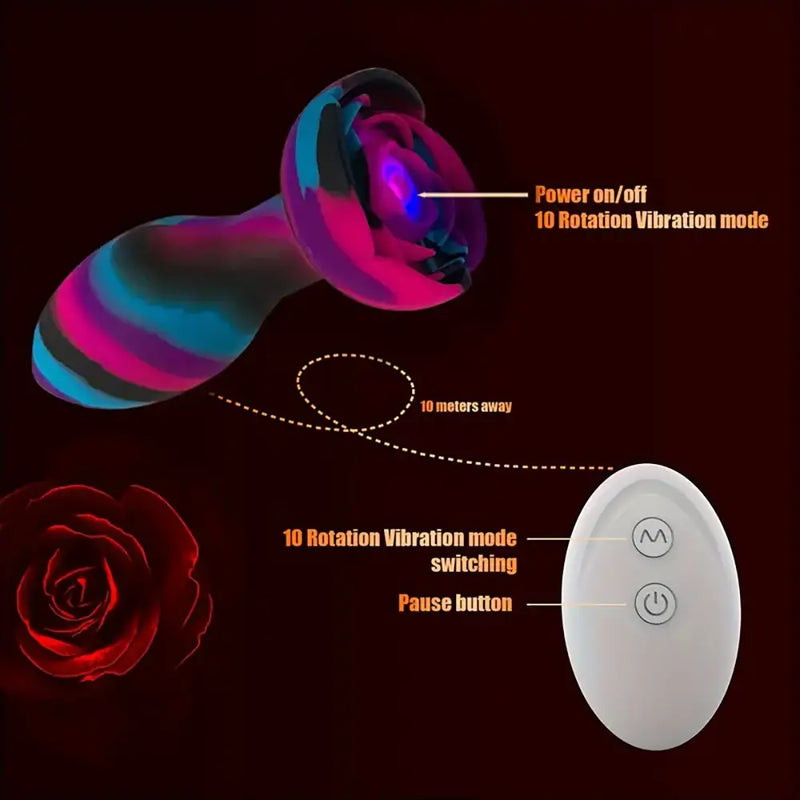 Remote Control Vibrating Rotation Rose Butt Plug Sex Toy For Love