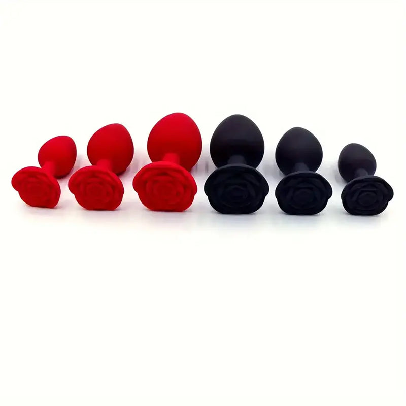 Solid Color Silicone Rose Shaped Base Silicone Anal Plug Love Toy