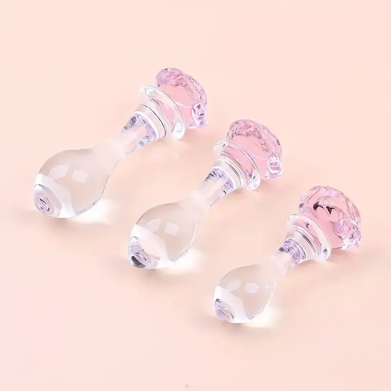 Crystal Glass Rose Anal Plug Sex Toy For G-spot Clit Masturbation