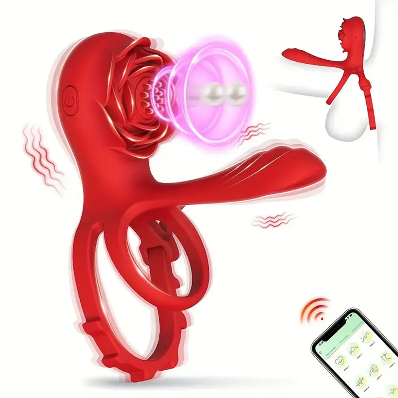 Adjustable Size Vibrating Cock Ring With Rose Sex Toy For Adults