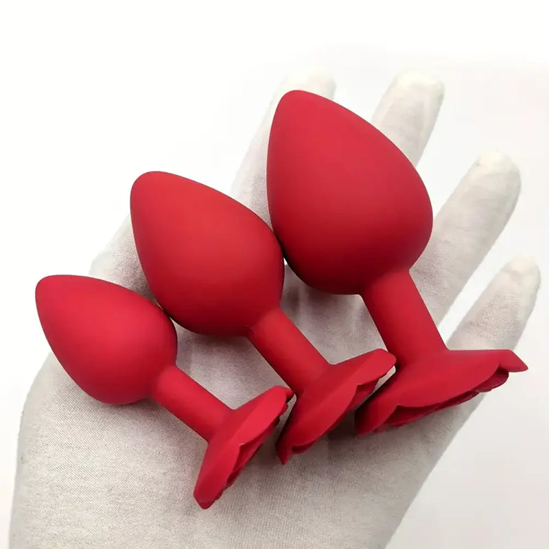 Solid Color Silicone Rose Shaped Base Silicone Anal Plug Love Toy