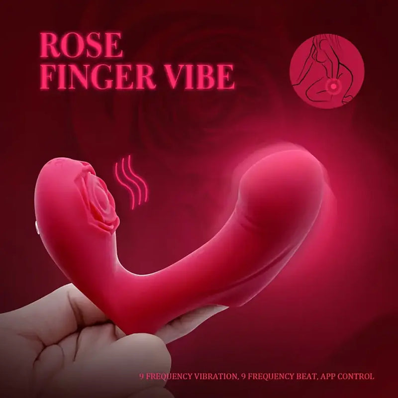 Unisex App-controlled Rose Real Silicone Finger Vibrating Sex Toy