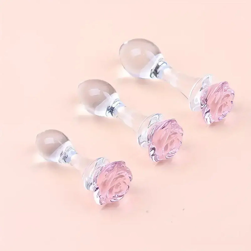 Crystal Glass Rose Anal Plug Sex Toy For G-spot Clit Masturbation