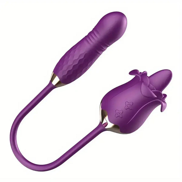 Rose Vibrating Thrusting Clitoral Stimulator Vaginal Anal Licking Toy