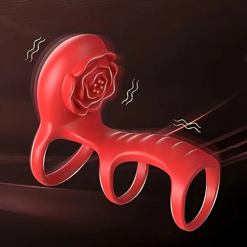 Locking Vibrating Cock Ring Rose Vibrator Sex Toy For Females