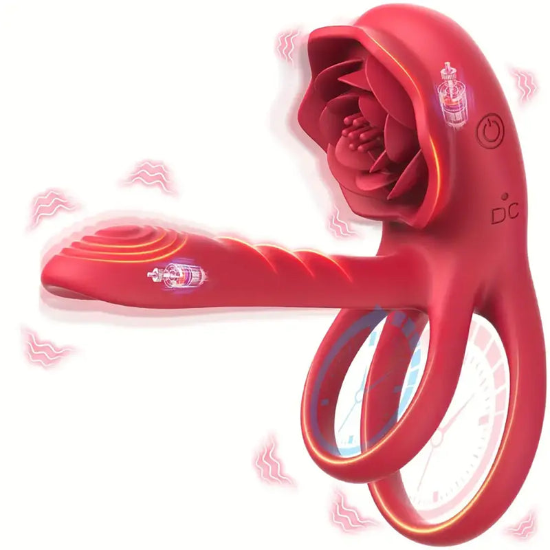 Vibrating Cock Ring With Rose Clitoral Stimulator For Female Sex