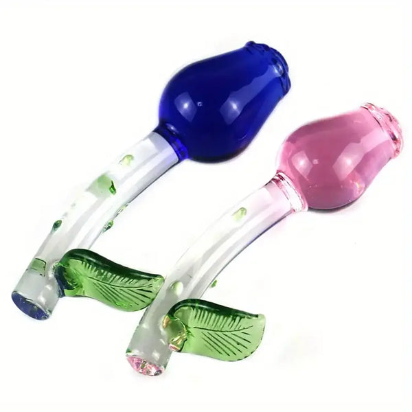 Handheld Glass Clear Rosebud Anal Plug Rose Adult Sex Toy For Clit