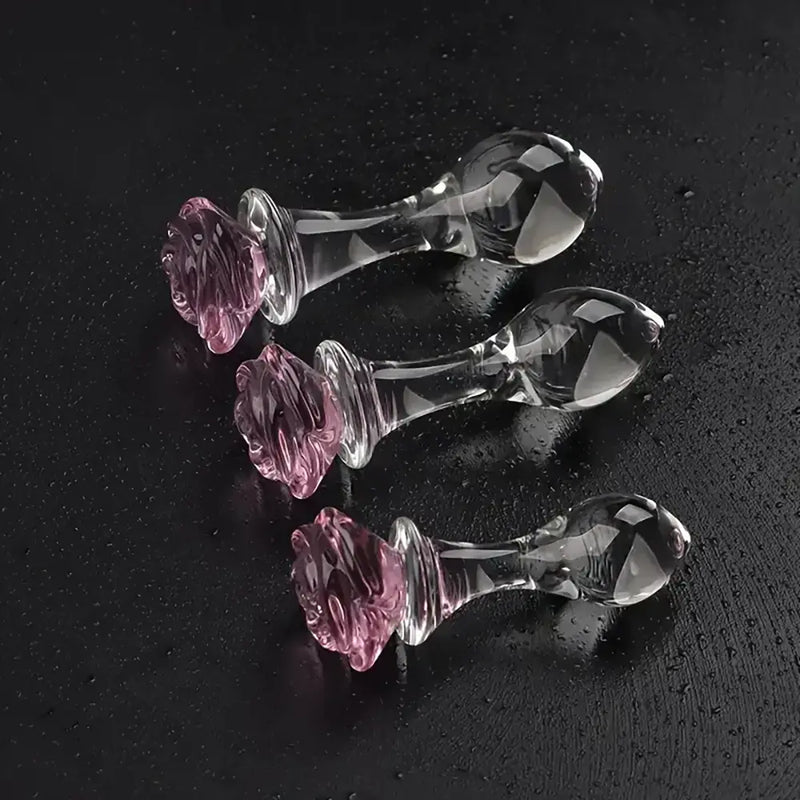 Crystal Glass Rose Anal Plug Sex Toy For G-spot Clit Masturbation