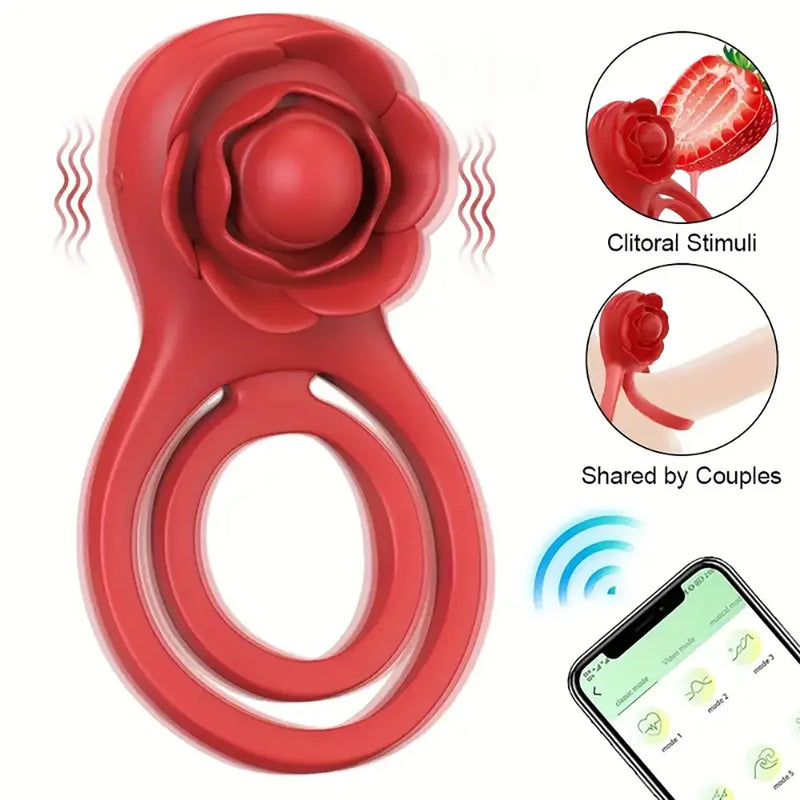 Rose Vibrating Penis Ring 10 Levels Intensity App Control Rose Sex Toy