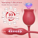 3-in-1 Rose Stimulator Women 10 Sucking Vibrating Thrusting Dildo