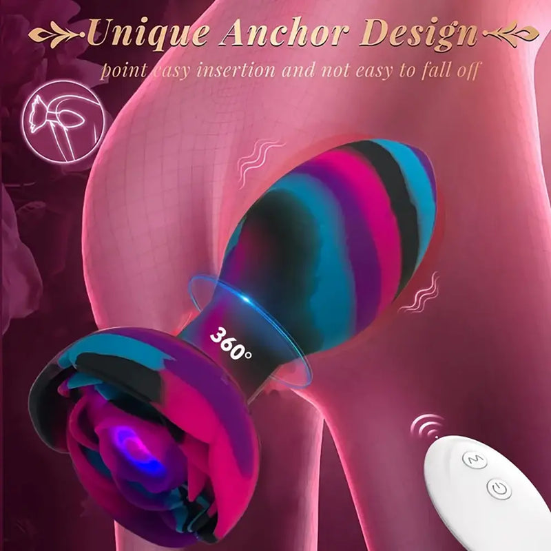 Remote Control Vibrating Rotation Rose Butt Plug Sex Toy For Love