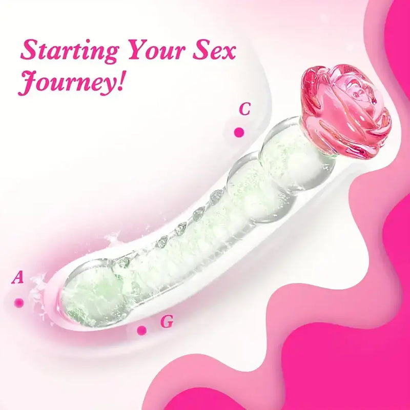 Glowing Rose Glass Dildo For G-Spot Stimulation Prostate Using