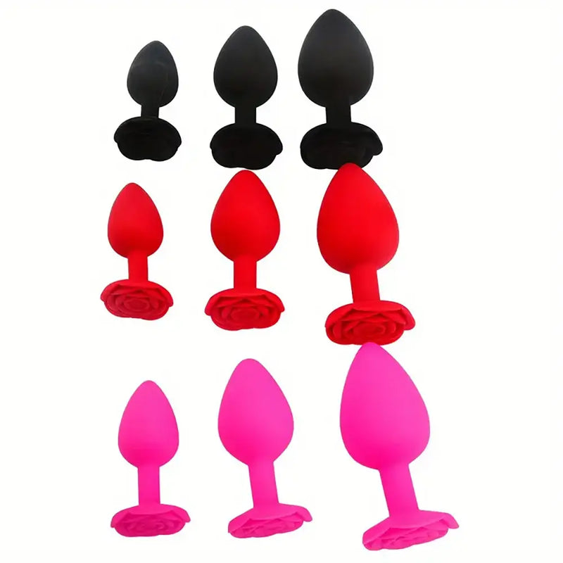 Rose Base Waterproof Silicone Rose Butt Plug Kit Adult Anal Sex Toy