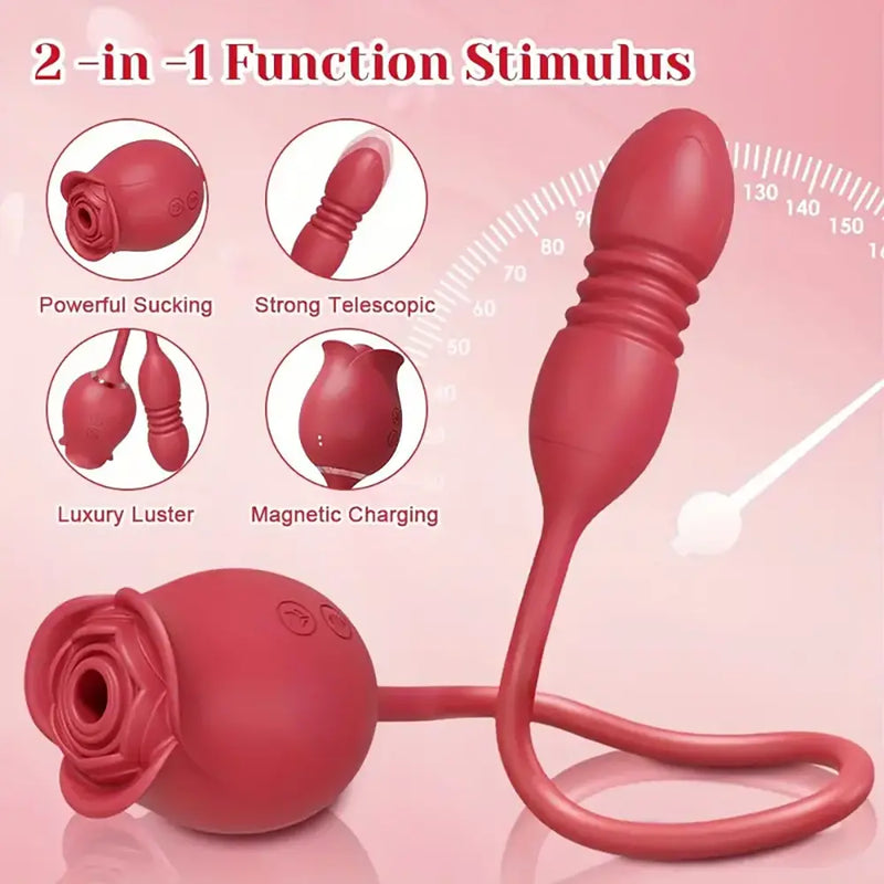 3-in-1 Rose Stimulator Women 10 Sucking Vibrating Thrusting Dildo