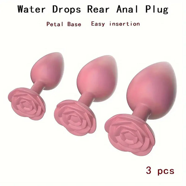 3Pcs Pink Rose Silicone Anal Plugs Rose Sex Toy For Anal Insertation