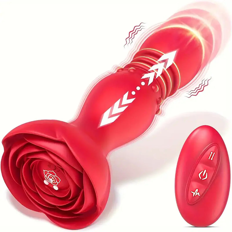 Thrusting Anal Butt Plug Vibrating Remote Control Rose Sex Toy