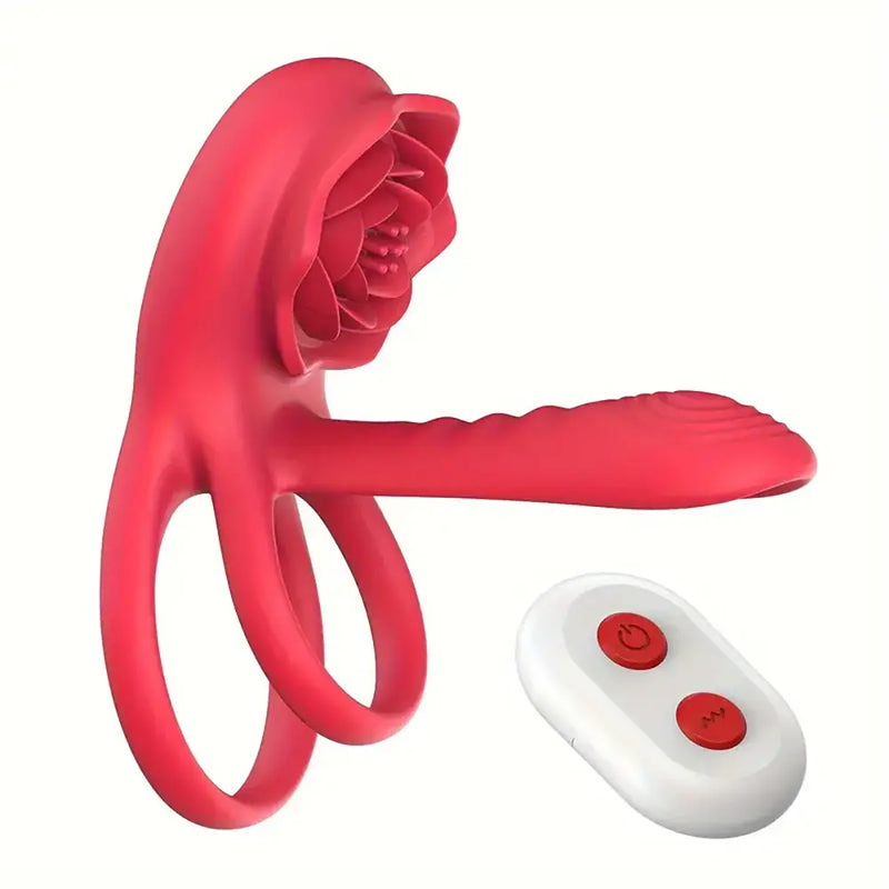 Vibrating Cock Ring With Rose Clitoral Stimulator For Female Sex