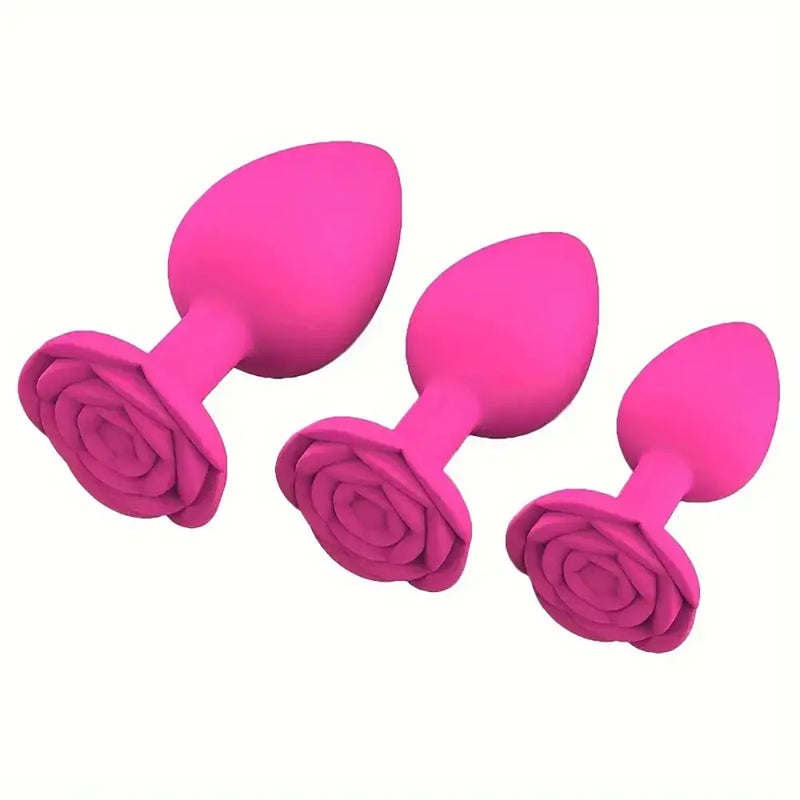 Men Women Rose Flower Silicone Butt Plugs Anal Sex Training Set