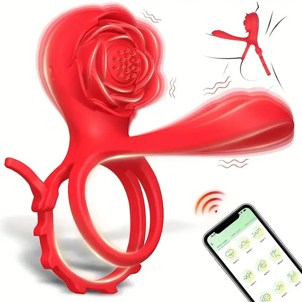 Adjustable Size Vibrating Cock Ring With Rose Sex Toy For Adults