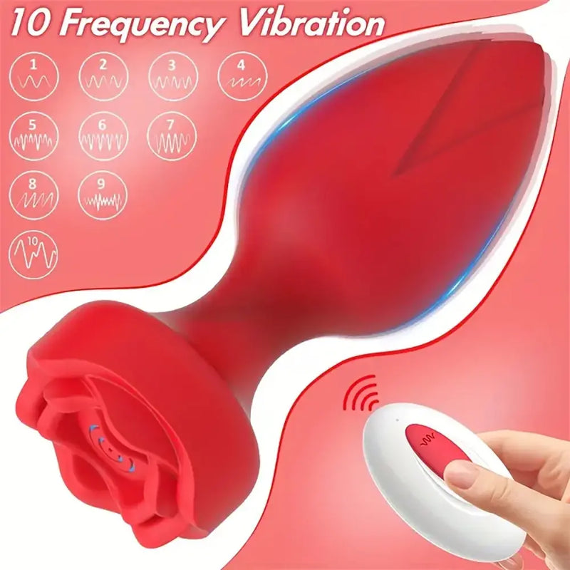 Remote Control Anal Toy 10 Vibrating Modes Rose Vibrator Butt Plug